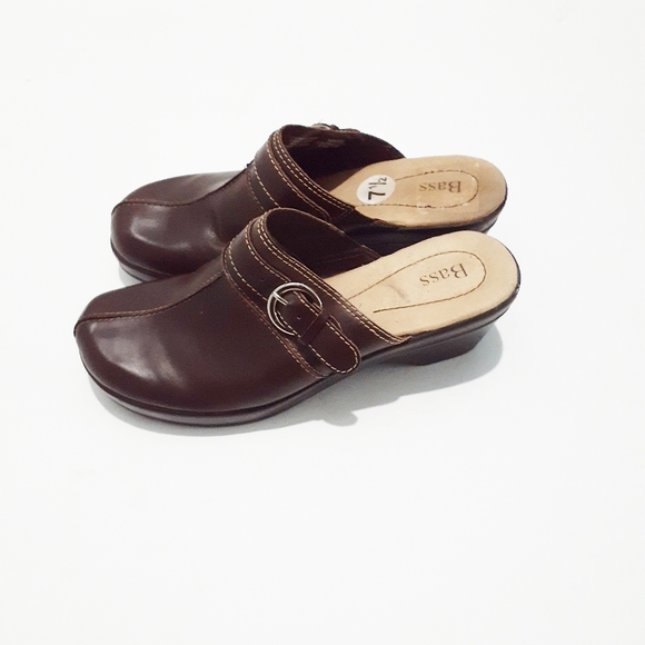 BASS Laurie Brown Leather Slip On Mules Clogs 7.5M - Picture 4 of 4